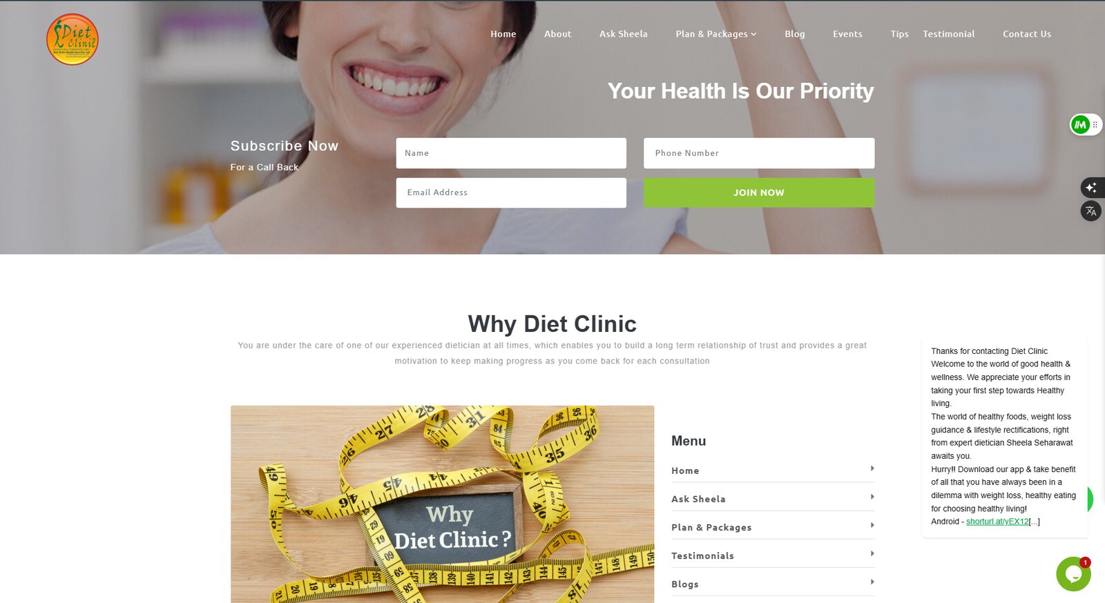 Before — an old clinic website